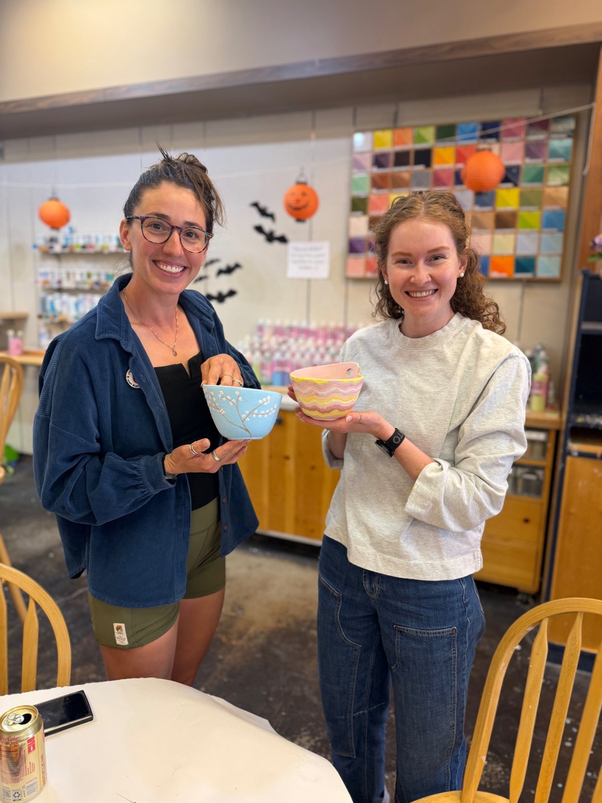 Olympian Deedra Irwin and future Olympian Zoe May Noble with their finished bowls — we loved having them in on their off day from training! — a Creative Super-Star at Paint Fusion Park City